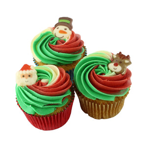 Christmas Cute Character White Chocolate Cake Decorations - 12 Pack